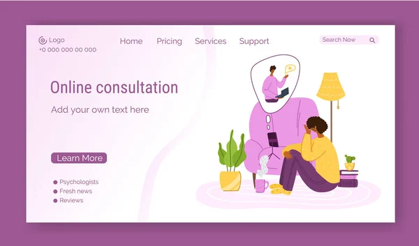 Servicio psicológico en línea - landing page — Archivo Imágenes Vectoriales