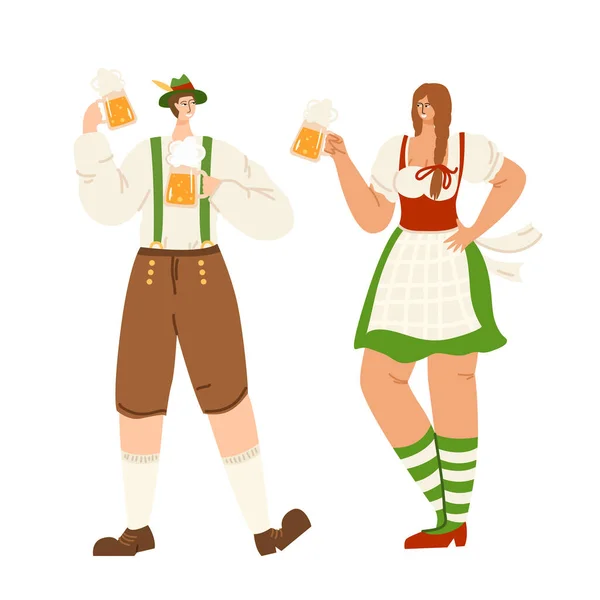 Personnes sur octoberfest ou festival de la bière - vecteur — Image vectorielle