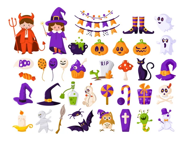 Halloween cartoon cute isolated items — Stock Vector