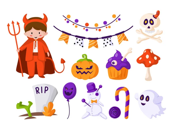 Halloween dibujos animados lindo aislado artículos — Vector de stock