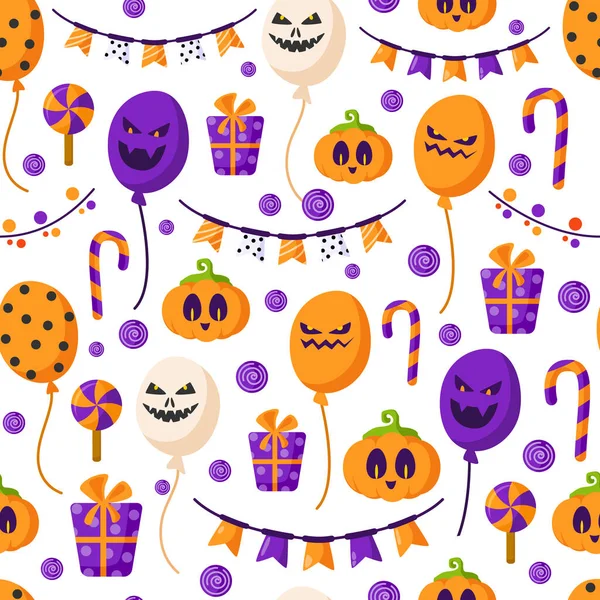 Dibujos animados de Halloween patrón sin costura lindo — Vector de stock