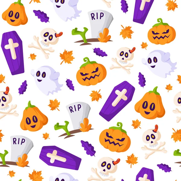 Dibujos animados de Halloween patrón sin costura lindo — Vector de stock