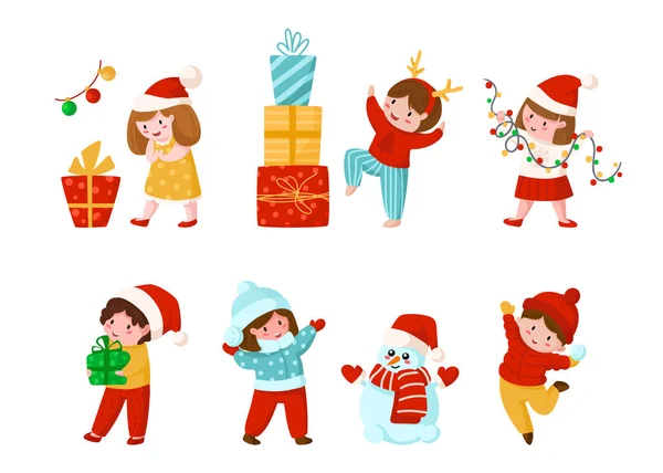 Navidad y las tarjetas de dibujos animados de año nuevo — Vector de stock