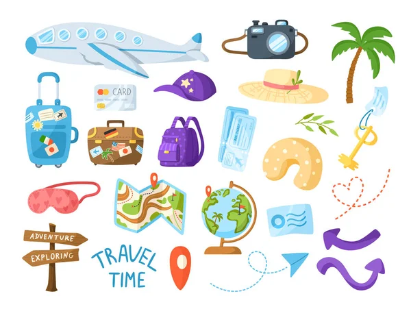 Kolekcja Cartoon Travel lub Vacation — Wektor stockowy