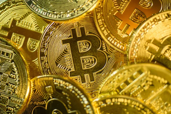 Bitcoins Oro Brillante Que Cubre Todo — Foto de Stock