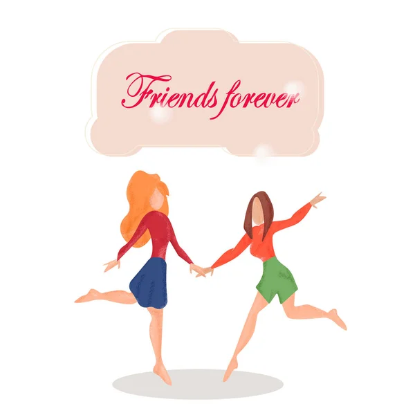 Vector illustration of two girls dancing holding hands — Stock Vector