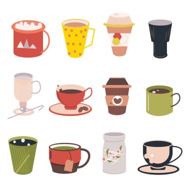 Set of Coffee Cup - Cafe, Restaurant marka kimlik tasarımı için mockup şablonu. Siyah, Beyaz, Kahverengi karton Kahve FincanMockup.