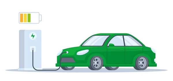 电动汽车充电过程 在白色查出的平的向量例证 电动汽车的充电概念 环保汽车 — 图库矢量图片