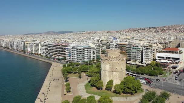 White Tower Square Thessaloniki Greece — Stock Video