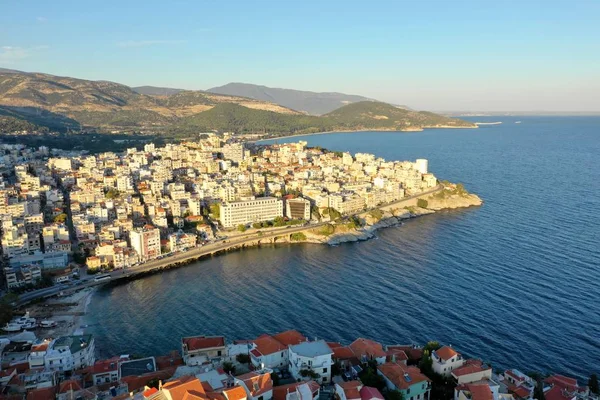 Yunanistan'ın Kavala Şehri (Havadan Görüntüle) Panorama 360