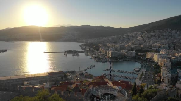 Yunanistan Kavala Şehri Havadan Görüntüle Panorama 360 — Stok video