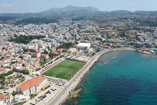 Lotnicze Drone Zdjęcie Panoramiczne Nowej Części Słynnego Miasta Rethymno Kreta — Zdjęcie stockowe