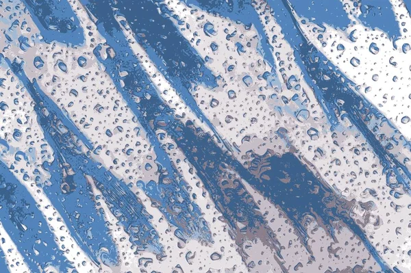 Gouttes Eau Bleue Sur Une Surface Bleu Brillant — Photo
