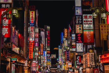 Kabukicho Shinjuku Tokyo 'daki Neon Reklam Panoları Denizi