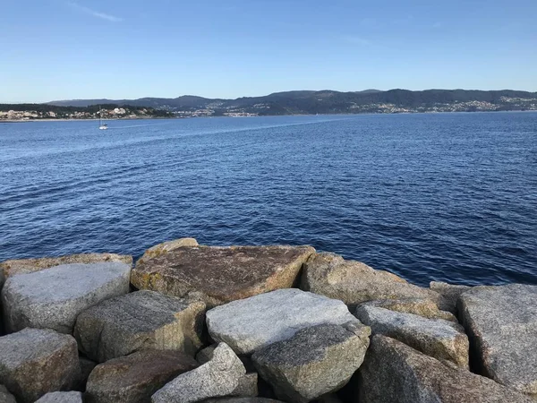 View Ocean Rocks Sanxenxo Galicia Spain Summer Day — Stock Photo, Image