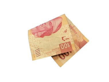 Bir tek beyaz arka plan üzerinde izole Meksika Pezosu 100 bill katlanmış