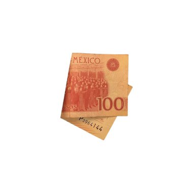 Bir tek Meksika Pezosu 100 bill katlanmış ve beyaz arka plan üzerinde izole