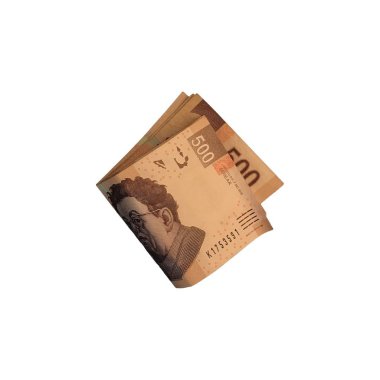 Çeşitli Meksika Pezosu 500 bill katlanmış ve beyaz arka plan üzerinde izole