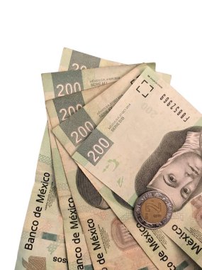 Bazı Meksika Pezosu 200 kağıt fatura gruplandırılmış ve beyaz arka plan üzerinde izole