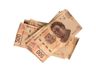Some mexican peso 500 paper bills grouped and isolated on white background clipart