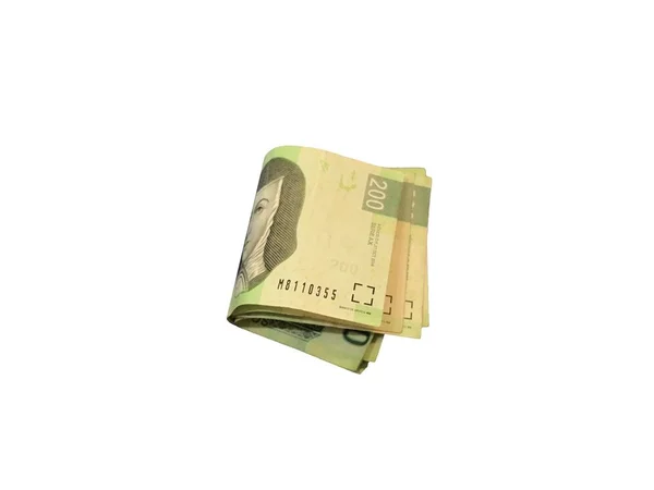 Trzy składane peso meksykańskie na białym tle 200 rachunków — Zdjęcie stockowe