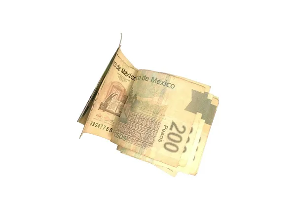 Niektóre meksykańskie peso 200 rachunki papieru zgrupowane i na białym tle — Zdjęcie stockowe