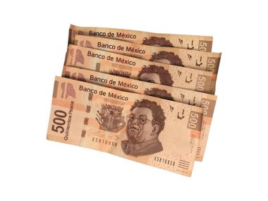 Bazı Meksika Pezosu 500 kağıt fatura gruplandırılmış ve beyaz arka plan üzerinde izole