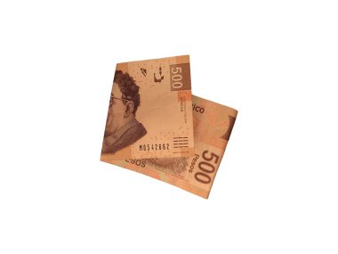 Bir tek beyaz arka plan üzerinde izole Meksika Pezosu 500 bill katlanmış