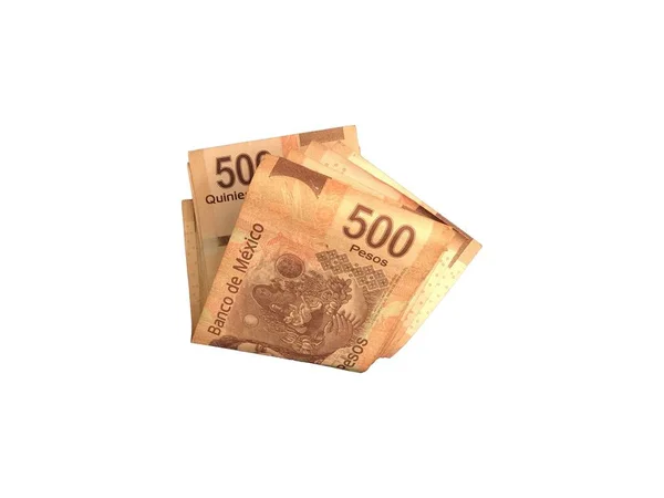Vários peso mexicano 500 projeto de lei dobrado e isolado em fundo branco — Fotografia de Stock