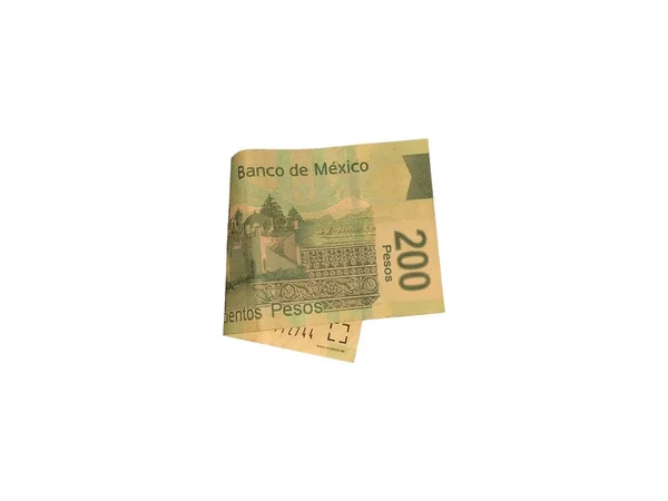 One single folded mexican peso 200 bill isolated on white background — Stock Photo, Image