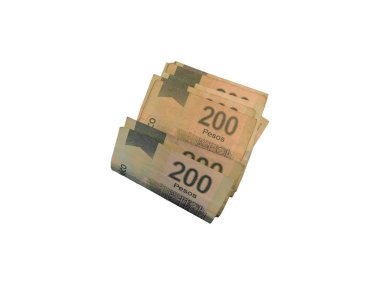 Bazı Meksika Pezosu 200 kağıt fatura gruplandırılmış ve beyaz arka plan üzerinde izole