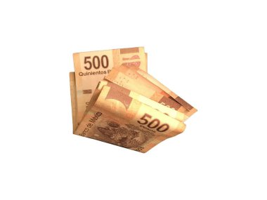 Çeşitli Meksika Pezosu 500 bill katlanmış ve beyaz arka plan üzerinde izole