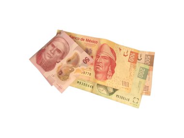 Beyaz arka plan üzerinde izole Meksika Pezosu 50 100 200 ve 500 faturaları