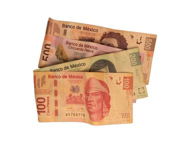 Beyaz arka plan üzerinde izole Meksika Pezosu 50 100 200 ve 500 faturaları