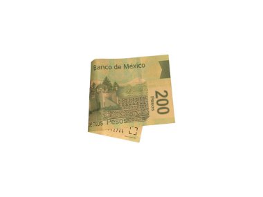 Bir tek beyaz arka plan üzerinde izole Meksika Pezosu 200 bill katlanmış