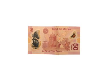 Bir tek Meksika Pezosu 50 bill beyaz arka plan üzerinde izole