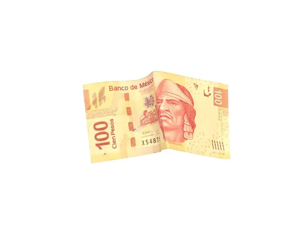 One single mexican peso 100 bill isolated on white background — Stock Photo, Image
