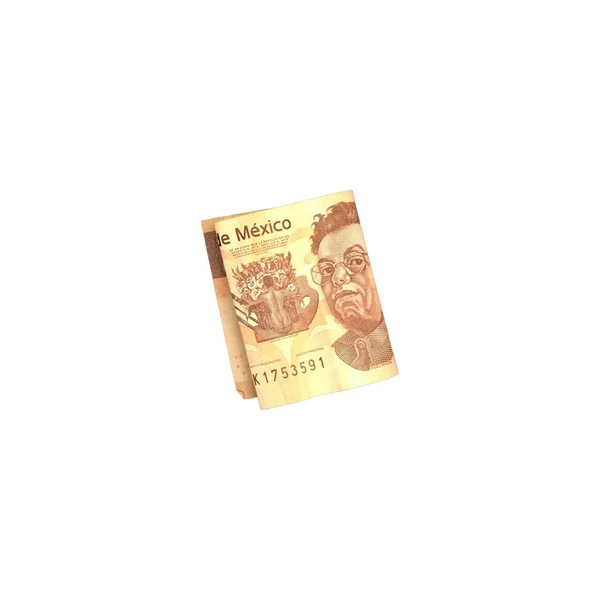 Un solo billete mexicano de 500 pesos doblado y aislado sobre fondo blanco — Foto de Stock