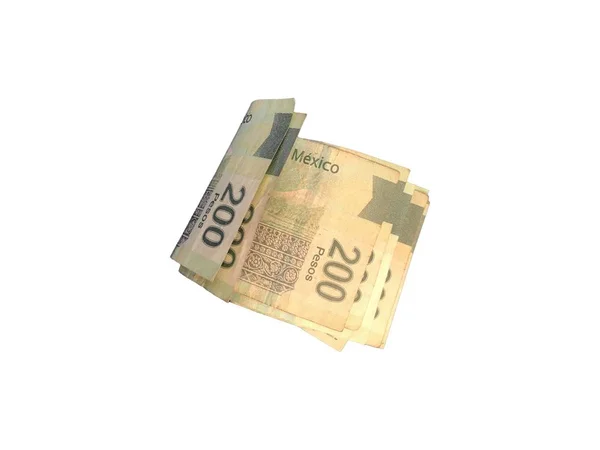 Néhány Mexikói peso számlákat 200 papír csoportosítva és elszigetelt fehér background — Stock Fotó