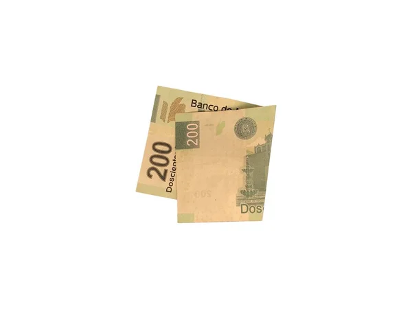 Один сложенный мексиканский песо 200 купюра изолирован на белом фоне — стоковое фото