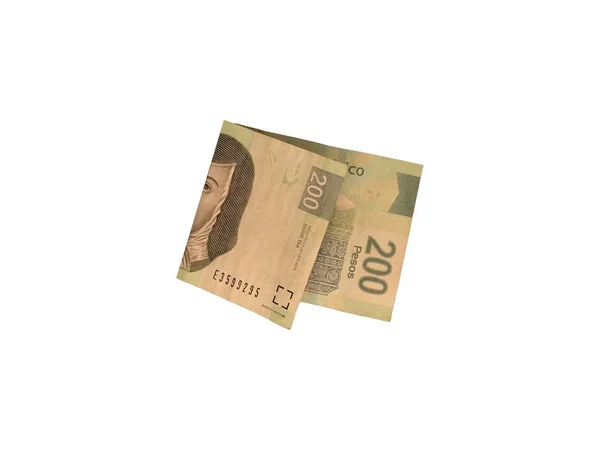 Un billete de 200 pesos mexicanos plegado aislado sobre fondo blanco —  Fotos de Stock