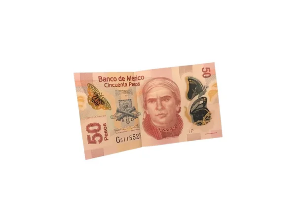 Un billete de 50 pesos mexicanos aislado sobre fondo blanco — Foto de Stock