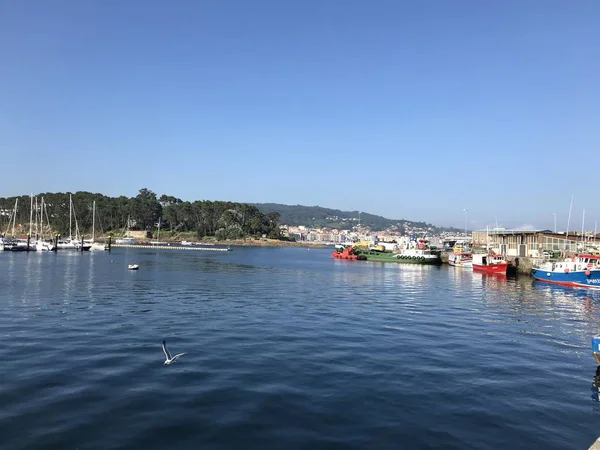 Some fishing boats docked at port during summer in Portonovo Spain — Stock Photo, Image