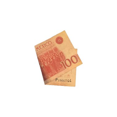 Bir tek Meksika Pezosu 100 bill katlanmış ve beyaz arka plan üzerinde izole