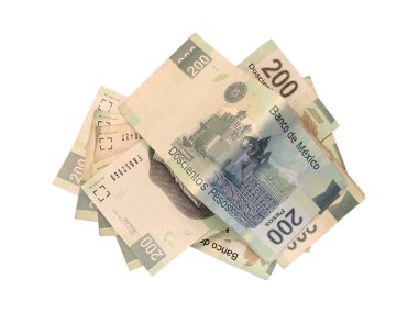 Bazı Meksika Pezosu 200 kağıt fatura gruplandırılmış ve beyaz arka plan üzerinde izole