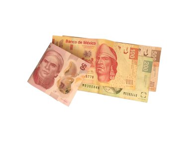 Beyaz arka plan üzerinde izole Meksika Pezosu 50 100 200 ve 500 faturaları