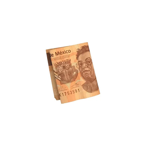 Ein einziger mexikanischer 500-Peso-Schein gefaltet und isoliert auf weißem Hintergrund — Stockfoto