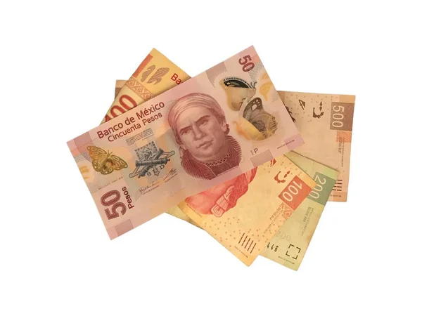 Peso mexicain 50 100 200 et 500 billets isolés sur fond blanc — Photo