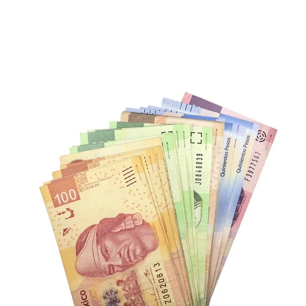 En grupp mexikanska peso räkningar isolerade på vit bakgrund — Stockfoto