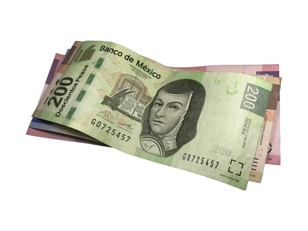 Egy csoport Mexikói peso számlák elszigetelt fehér háttér — Stock Fotó